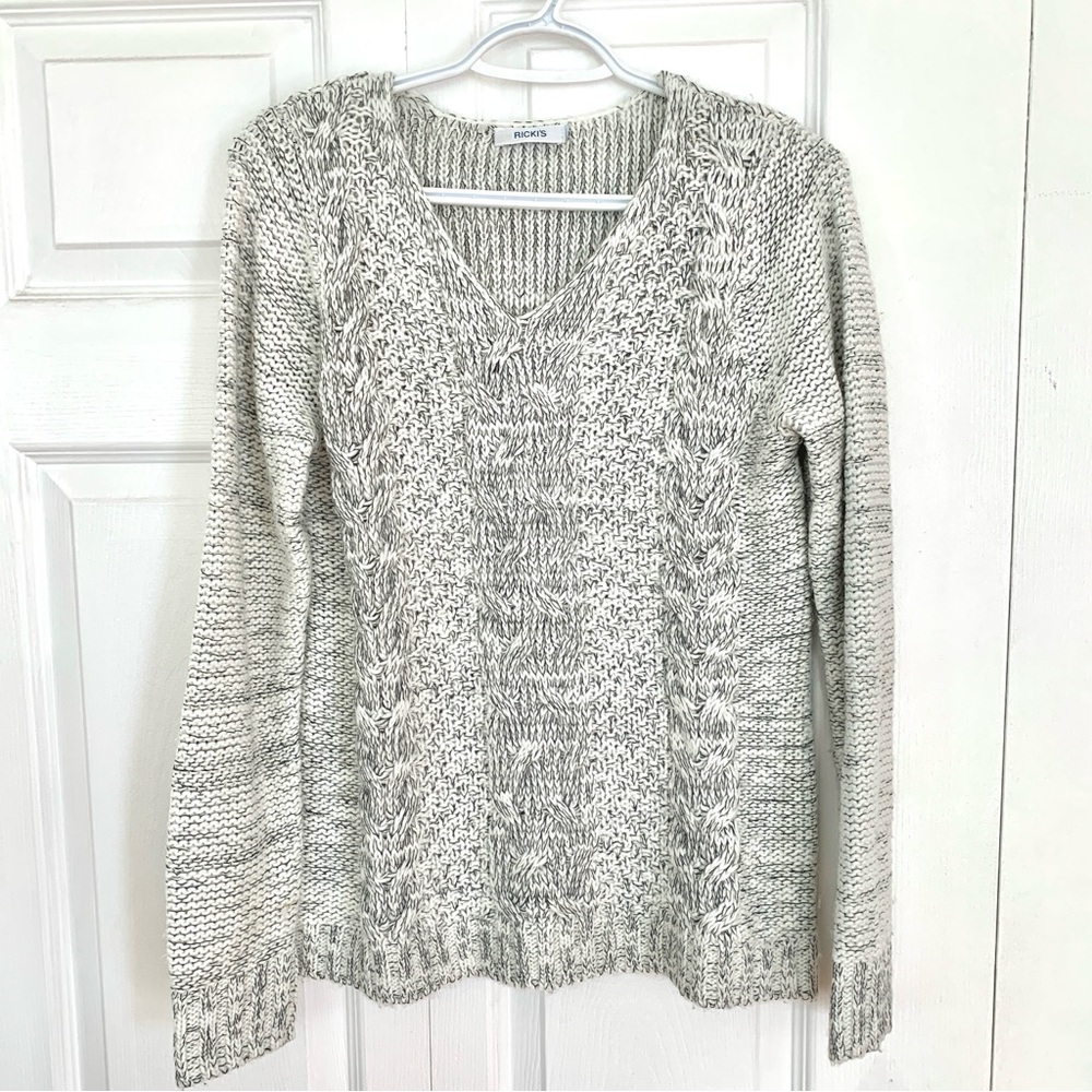 RICKI’S Black and White Cozy Fuzzy V-Neck Knit